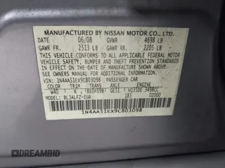 2009 Nissan Maxima SV z VIN 1N4AA51EX9C803098, wystawiony jako IAAI lot #42061535 z przebiegiem 140 576 mil mil oraz . Historia ofert i sprzedaży dostępna na DreamBid. Obrazek 9.
