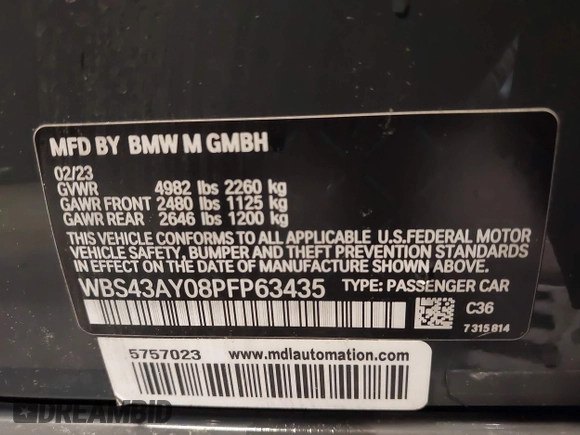 2023 BMW M3 Competition xDrive with VIN WBS43AY08PFP63435, listed as a IAAI auction lot 42136588 with 25,790 mi miles and . Bid and sale history available at DreamBid. Image 9.