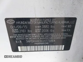 2016 Hyundai Elantra SE with VIN 5NPDH4AE6GH775864, listed as a IAAI auction lot 41870980 with 110,886 mi miles. Bid and sale history available at carsss.com. Image 9.