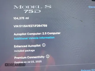 2018 Tesla Model S 75D with VIN 5YJSA1E27JF264759, listed as a Copart auction lot 59610855 with 104,375 mi miles and Salvage title. Bid and sale history available at DreamBid. Image 9.