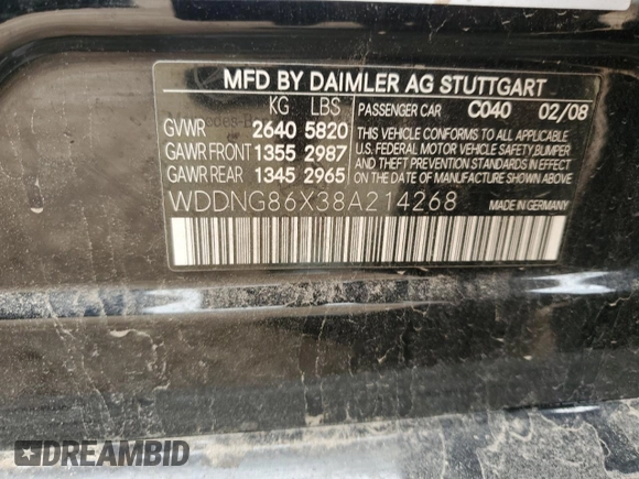2008 Mercedes-Benz S 550 z VIN WDDNG86X38A214268, wystawiony jako Copart lot #56049625 z przebiegiem 99 301 mil mil oraz Szkoda całkowita • Salvage title. Historia ofert i sprzedaży dostępna na DreamBid. Obrazek 12.