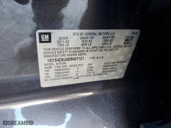 2016 Cadillac Escalade Premium Collection with VIN 1GYS4CKJ9GR457121, listed as a Copart auction lot 82835424 with 90,072 mi miles and Salvage Title. Bid and sale history available at carsss.com. Image 15.