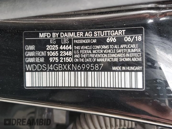 2019 Mercedes-Benz CLA 250 with VIN WDDSJ4GBXKN699587, listed as a Copart auction lot 37837343 with 70,283 mi miles and . Bid and sale history available at DreamBid. Image 12.
