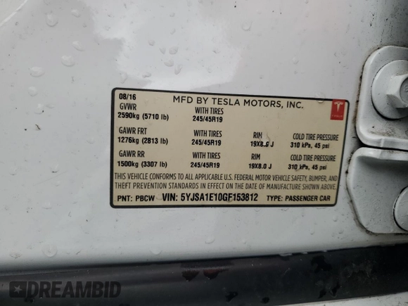 2016 Tesla Model S 70 with VIN 5YJSA1E10GF153812, listed as a Copart auction lot 52108565 with 90,938 mi miles and Non Repairable. Bid and sale history available at DreamBid. Image 13.