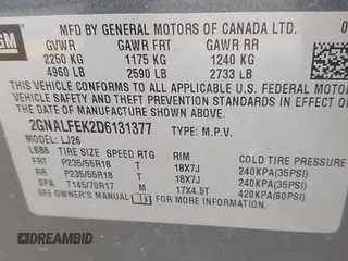 2013 Chevrolet Equinox LTZ z VIN 2GNALFEK2D6131377, wystawiony jako IAAI lot #42355248 z przebiegiem 144 493 mil mil oraz . Historia ofert i sprzedaży dostępna na DreamBid. Obrazek 9.