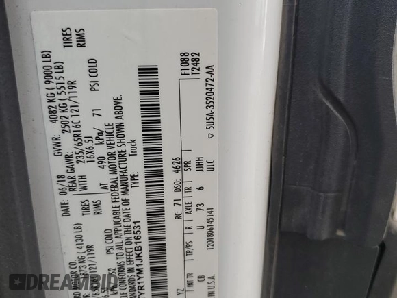2018 Ford Transit с VIN 1FTYR1YM1JKB16531, выставлен на аукционе Copart как лот 63660875 с пробегом 80 233 миль миль и Списание • Salvage title. История ставок и продаж доступна на DreamBid. Изображение 13.