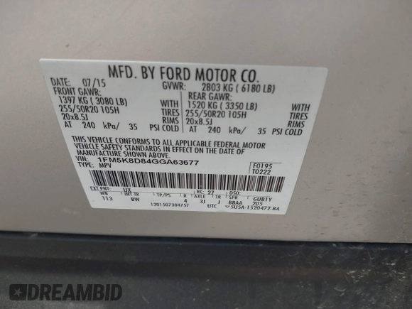 2016 Ford Explorer XLT z VIN 1FM5K8D84GGA63677, wystawiony jako IAAI lot #39649393 z przebiegiem 118 962 mil mil oraz . Historia ofert i sprzedaży dostępna na DreamBid. Obrazek 9.
