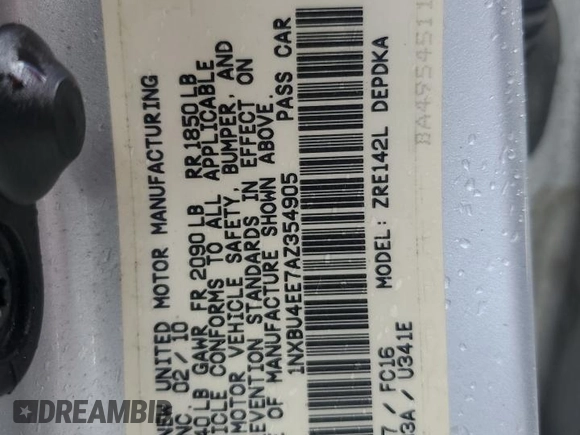 2010 Toyota Corolla with VIN 1NXBU4EE7AZ354905, listed as a Copart auction lot 45151635 with 162,048 mi miles and Salvage Title. Bid and sale history available at carsss.com. Image 12.