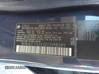 2002 BMW 5 Series 530iA with VIN WBADT63432CH98389, listed as a Copart auction lot 69976254 with 78,745 mi miles and Clean Title. Bid and sale history available at carsss.com. Image 12.