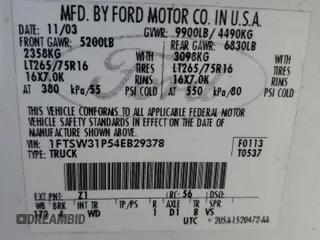 2004 Ford F-350 XL with VIN 1FTSW31P54EB29378, listed as a Copart auction lot 63147675 with 188,288 mi miles and Salvage title. Bid and sale history available at DreamBid. Image 12.