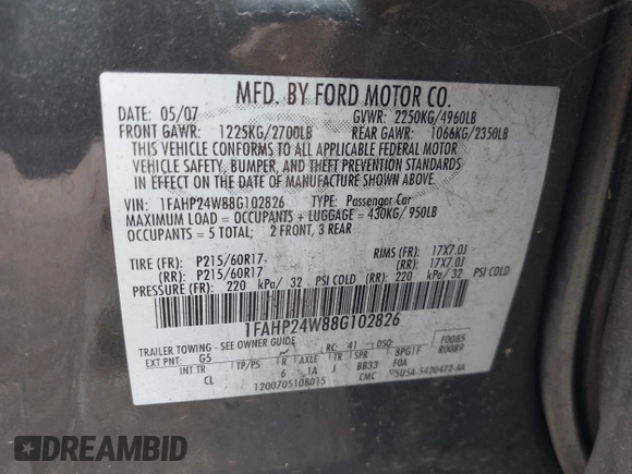 2008 Ford Taurus SEL z VIN 1FAHP24W88G102826, wystawiony jako IAAI lot #42272517 z przebiegiem Nie podano mil oraz . Historia ofert i sprzedaży dostępna na DreamBid. Obrazek 9.
