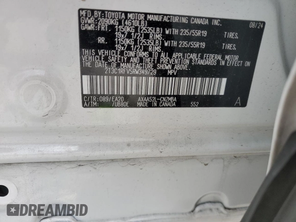 2024 Toyota RAV4 XLE Premium with VIN 2T3C1RFV5RW349729, listed as a Copart auction lot 59033195 with 10,524 mi miles and Salvage title. Bid and sale history available at DreamBid. Image 14.