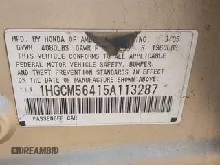 2005 Honda Accord LX z VIN 1HGCM56415A113287, wystawiony jako IAAI lot #40966208 z przebiegiem 305 963 mil mil oraz . Historia ofert i sprzedaży dostępna na DreamBid. Obrazek 9.