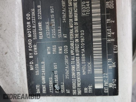 2010 Ford Transit Connect XLT with VIN NM0LS6BN1AT018703, listed as a Copart auction lot 56548575 with 184,017 mi miles and Salvage title. Bid and sale history available at DreamBid. Image 13.