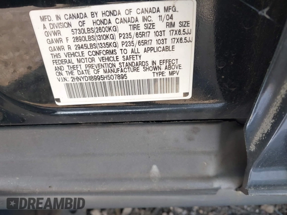 2005 Acura MDX Touring with VIN 2HNYD18995H507895, listed as a IAAI auction lot 42404548 with Not provided miles and . Bid and sale history available at DreamBid. Image 9.
