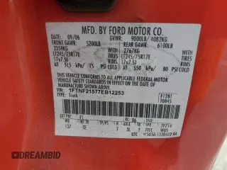 2007 Ford F-250 XL with VIN 1FTNF21577EB12253, listed as a Copart auction lot 58539675 with 190,069 mi miles and Clean title. Bid and sale history available at DreamBid. Image 12.