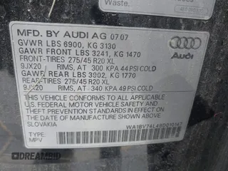 2008 Audi Q7 4.2L Premium with VIN WA1BV74L48D010147, listed as a IAAI auction lot 42063353 with 214,409 mi miles. Bid and sale history available at carsss.com. Image 9.