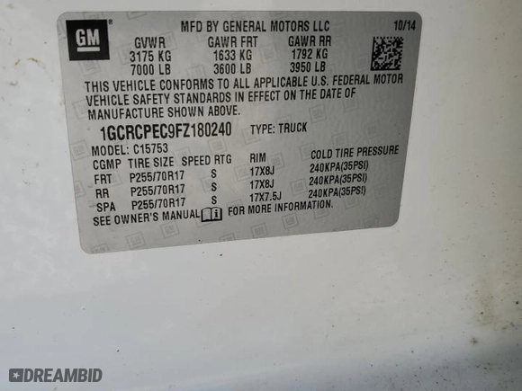 2015 Chevrolet Silverado 1500 LS with VIN 1GCRCPEC9FZ180240, listed as a Copart auction lot 71716974 with 180,780 mi miles and Clean Title. Bid and sale history available at carsss.com. Image 12.
