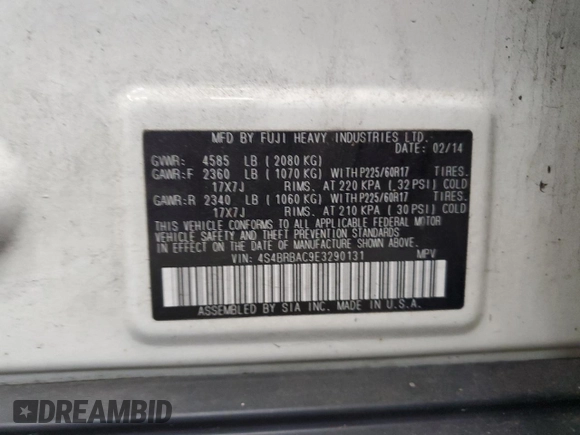 2014 Subaru Outback 2.5i with VIN 4S4BRBAC9E3290131, listed as a Copart auction lot 62429195 with 116,168 mi miles and Clean title. Bid and sale history available at DreamBid. Image 13.