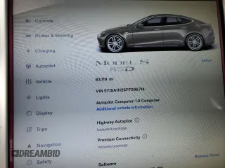 2015 Tesla Model S 85D with VIN 5YJSA1H26FF096714, listed as a Copart auction lot 51710505 with 83,119 mi miles and Salvage Title. Bid and sale history available at carsss.com. Image 9.