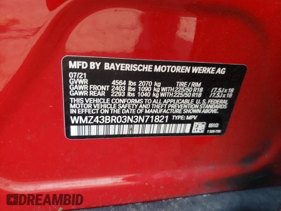 2022 MINI Countryman Cooper z VIN WMZ43BR03N3N71821, wystawiony jako Copart lot #62858615 z przebiegiem 67 534 mil mil oraz Szkoda całkowita • Salvage title. Historia ofert i sprzedaży dostępna na DreamBid. Obrazek 13.