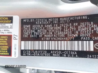 2017 Toyota Camry XLE with VIN 4T1BF1FK2HU446771, listed as a IAAI auction lot 41854261 with 203,960 mi miles. Bid and sale history available at carsss.com. Image 9.