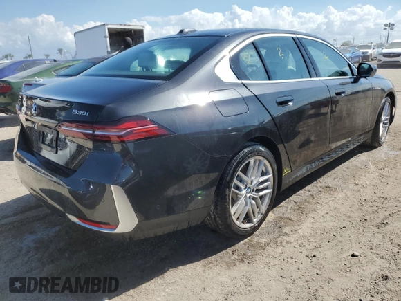 2024 BMW 5 Series 530i with VIN WBA43FJ09RCP87467, listed as a Copart auction lot 77611704 with 0 mi miles and Non Repairable. Bid and sale history available at carsss.com. Image 3.