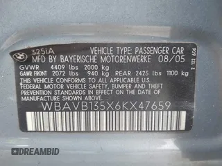 2006 BMW 3 Series 325i with VIN WBAVB135X6KX47659, listed as a IAAI auction lot 41915191 with 140,049 mi miles. Bid and sale history available at carsss.com. Image 9.