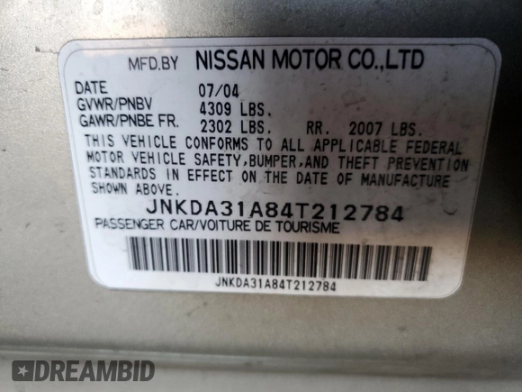 2004 Infiniti I35 z VIN JNKDA31A84T212784, wystawiony jako Copart lot #57489145 z przebiegiem 152 439 mil mil oraz Szkoda całkowita • Salvage title. Historia ofert i sprzedaży dostępna na DreamBid. Obrazek 12.