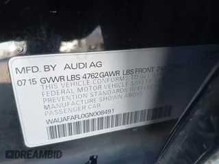 2016 Audi A4 Premium with VIN WAUAFAFL0GN008491, listed as a IAAI auction lot 41323195 with 90,777 mi miles. Bid and sale history available at carsss.com. Image 9.
