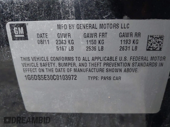 2012 Cadillac CTS Premium with VIN 1G6DS5E30C0103972, listed as a IAAI auction lot 41800076 with 92,100 mi miles and . Bid and sale history available at DreamBid. Image 9.