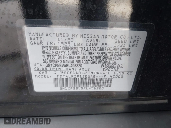 2024 Nissan Kicks S with VIN 3N1CP5BV5RL496320, listed as a IAAI auction lot 41402125 with 4,775 mi miles. Bid and sale history available at carsss.com. Image 9.