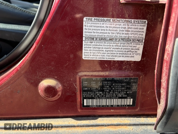 2012 Subaru Outback Limited with VIN 4S4BRCKC5C3290533, listed as a IAAI auction lot 42789923 with 194,376 mi miles and . Bid and sale history available at DreamBid. Image 9.