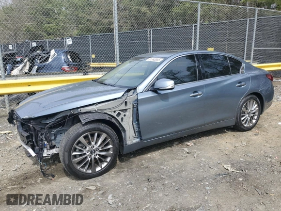 2019 Infiniti Q50 Luxe with VIN JN1EV7AR9KM553774, listed as a Copart auction lot 51593855 with 62,446 mi miles and Salvage title. Bid and sale history available at DreamBid. Image 1.