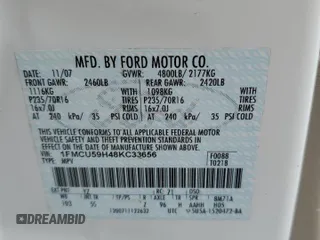 2008 Ford Escape Hybrid with VIN 1FMCU59H48KC33656, listed as a Copart auction lot 48506585 with 166,880 mi miles and Salvage title. Bid and sale history available at DreamBid. Image 14.