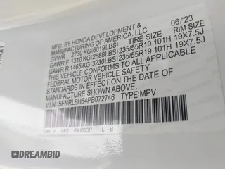 2023 Honda Odyssey Touring с VIN 5FNRL6H84PB072746, выставлен на аукционе IAAI как лот 42085251 с пробегом 17 247 миль миль и . История ставок и продаж доступна на DreamBid. Изображение 9.