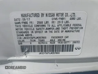 2018 Infiniti Q50 Luxe with VIN JN1EV7AP5JM357800, listed as a IAAI auction lot 42509776 with Not provided miles and . Bid and sale history available at DreamBid. Image 9.