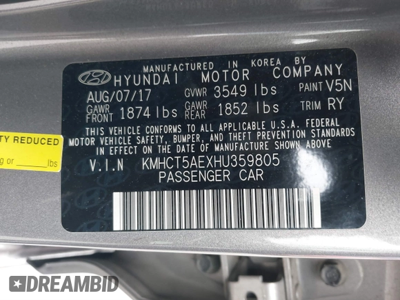 2017 Hyundai Accent SE with VIN KMHCT5AEXHU359805, listed as a IAAI auction lot 41748635 with 79,446 mi miles. Bid and sale history available at carsss.com. Image 9.