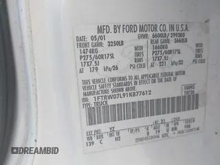 2001 Ford F-150 XLT with VIN 1FTRW07L91KB77612, listed as a IAAI auction lot 42432387 with 106,574 mi miles and . Bid and sale history available at DreamBid. Image 9.