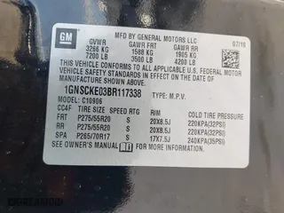 2011 Chevrolet Suburban LTZ with VIN 1GNSCKE03BR117338, listed as a IAAI auction lot 41878479 with 182,327 mi miles. Bid and sale history available at carsss.com. Image 9.
