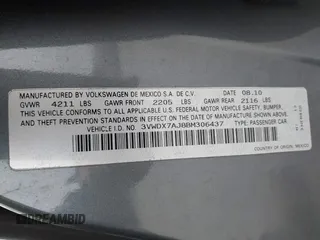 2011 Volkswagen Jetta Sedan SE w/Convenience & Sunroof with VIN 3VWDX7AJ8BM306437, listed as a IAAI auction lot 41714664 with 234,948 mi miles. Bid and sale history available at carsss.com. Image 9.