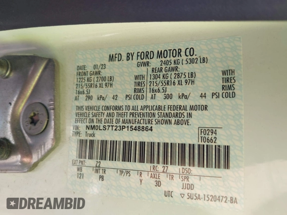 2023 Ford Transit Connect XLT z VIN NM0LS7T23P1548864, wystawiony jako IAAI lot #42621449 z przebiegiem 103 422 mil mil oraz . Historia ofert i sprzedaży dostępna na DreamBid. Obrazek 7.
