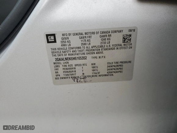 2017 GMC Terrain SLE with VIN 2GKALNEK6H6165352, listed as a Copart auction lot 50491275 with 101,737 mi miles and Salvage Title. Bid and sale history available at carsss.com. Image 13.