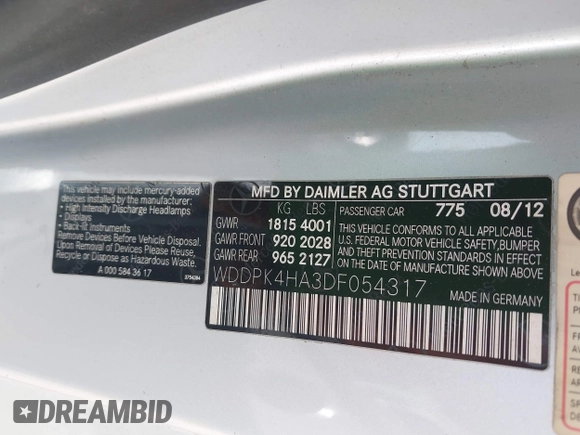 2013 Mercedes-Benz SLK 250 с VIN WDDPK4HA3DF054317, выставлен на аукционе IAAI как лот 41846772 с пробегом 90 811 миль миль и . История ставок и продаж доступна на DreamBid. Изображение 9.