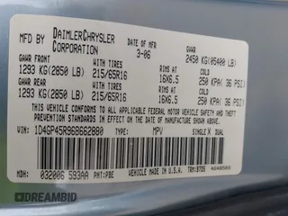 2006 Dodge Caravan SXT with VIN 1D4GP45R96B662880, listed as a IAAI auction lot 42206091 with 168,265 mi miles and . Bid and sale history available at carsss.com. Image 9.