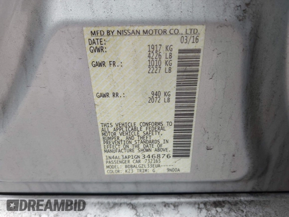 2016 Nissan Altima S z VIN 1N4AL3AP1GN346876, wystawiony jako IAAI lot #42208762 z przebiegiem 160 000 mil mil oraz . Historia ofert i sprzedaży dostępna na DreamBid. Obrazek 9.