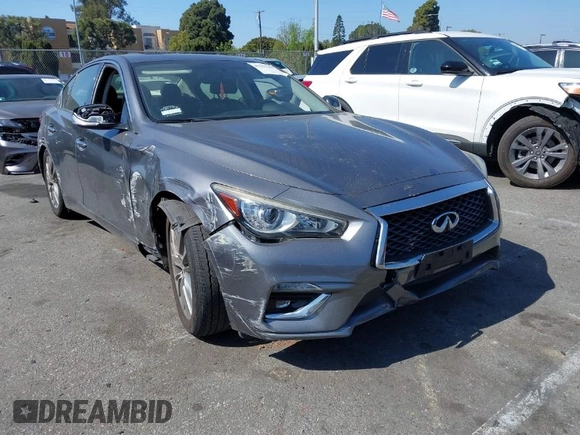 2019 Infiniti Q50 Luxe with VIN JN1EV7APXKM511385, listed as a IAAI auction lot 41647699 with 34,489 mi miles and . Bid and sale history available at DreamBid. Image 1.