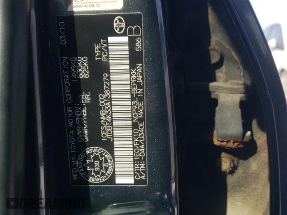 2010 Toyota Yaris with VIN JTDBT4K33A1387279, listed as a Copart auction lot 51213405 with Not Provided miles and Salvage Title. Bid and sale history available at DreamBid. Image 13.