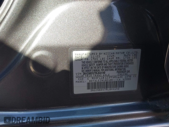 2024 Nissan Versa S with VIN 3N1CN8DV7RL844140, listed as a IAAI auction lot 41421089 with 3,102 mi miles. Bid and sale history available at carsss.com. Image 9.