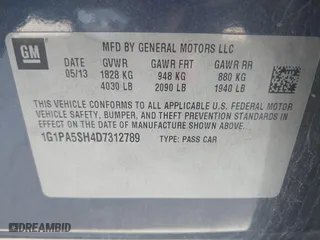 2013 Chevrolet Cruze LS with VIN 1G1PA5SH4D7312789, listed as a IAAI auction lot 41948971 with 119,725 mi miles. Bid and sale history available at carsss.com. Image 9.